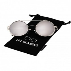 Round Retro Flip-Up Round Goggles Seampunk Sunglasses - Sliver-sliver - CS185UDI3II $16.58