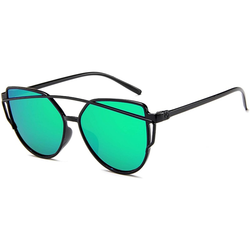 Cat Eye Fashion Cat Eye Mirrored Flat Lenses Sunglasses For Women - Black-green - CP18SXDY0YY $10.72