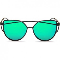 Cat Eye Fashion Cat Eye Mirrored Flat Lenses Sunglasses For Women - Black-green - CP18SXDY0YY $10.72