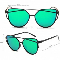 Cat Eye Fashion Cat Eye Mirrored Flat Lenses Sunglasses For Women - Black-green - CP18SXDY0YY $10.72