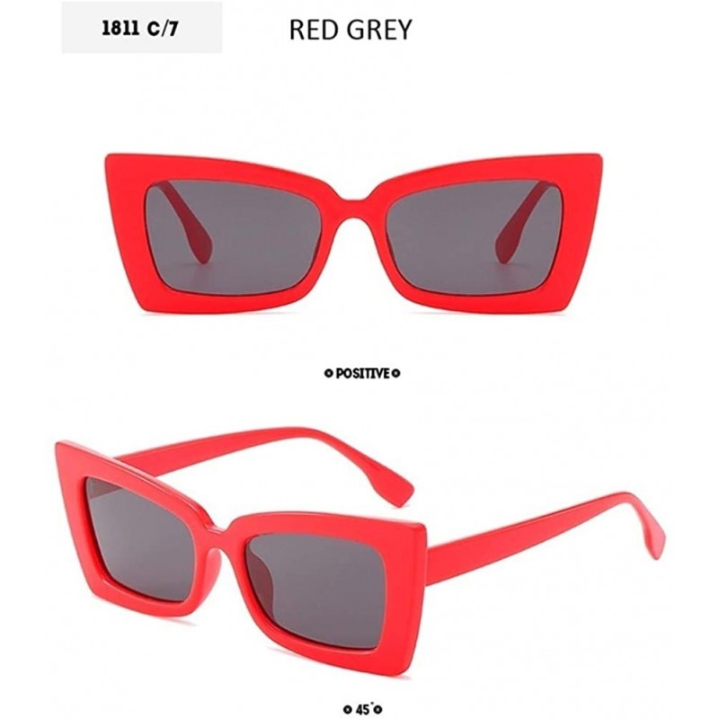 Cat Eye Women Cat Eye Sunglasses Rectangle Sun Glasses Ladies Vintage Candy Color Eyewear Shades for Women - Red Grey - CO199...