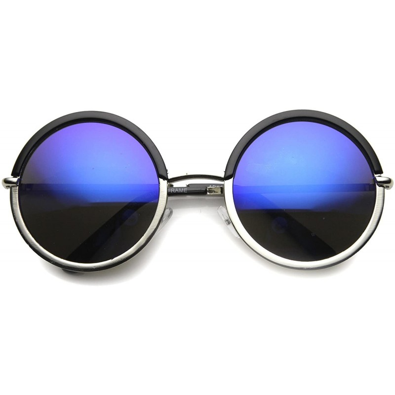 Round Women's Oversize Two Tone Flash Mirrored Lens Circle Round Sunglasses 55mm - Black-silver / Ice - CL124K94Q5D $9.57