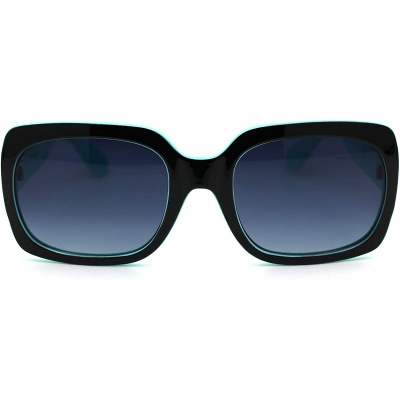 Rectangular Womens Mod Thick Plastic Rectangular Designer Sunglasses - Black Mint Smoke - CY18YTLCW0O $10.75