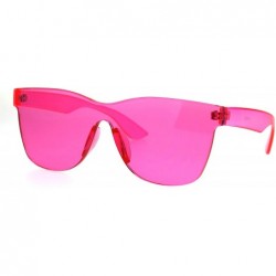 Rectangular Thick Solid Plastic Color Lens Horned Rim Panel Shield Sunglasses - Pink - CB185QG7L78 $24.83
