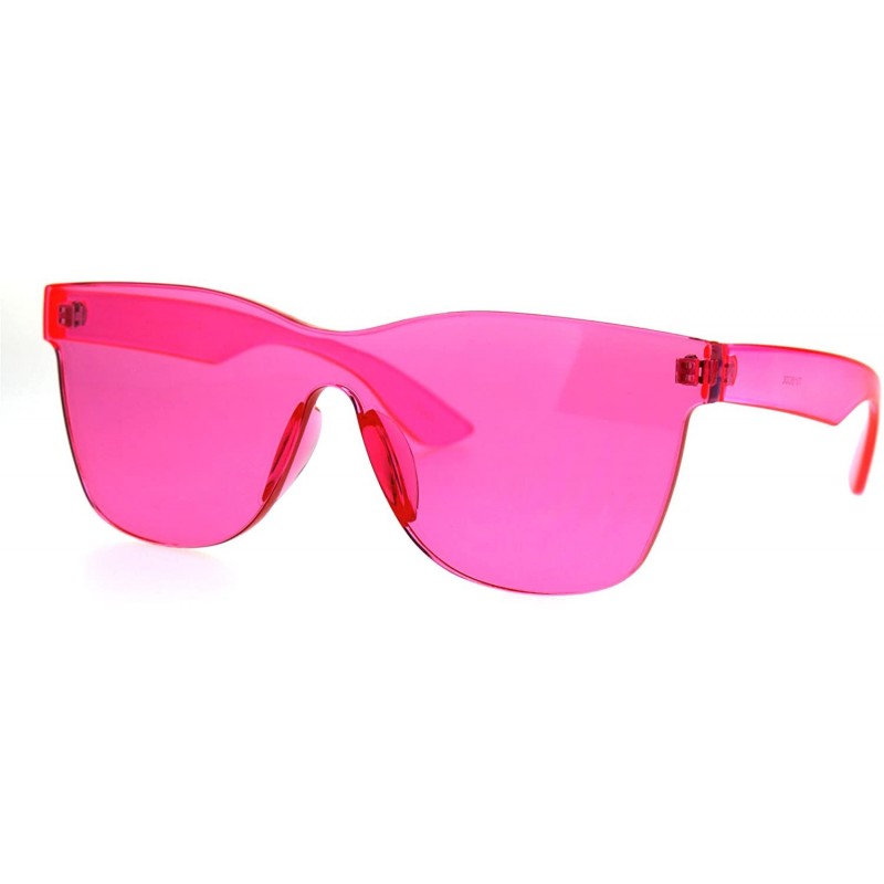 Rectangular Thick Solid Plastic Color Lens Horned Rim Panel Shield Sunglasses - Pink - CB185QG7L78 $15.65