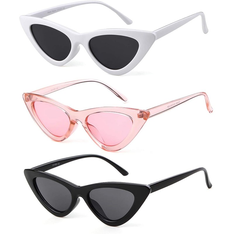 Shield Retro Vintage Cateye Sunglasses for Women Clout Goggles Plastic Frame Glasses - Black&white&pink - CD18EZTT7MH $18.42