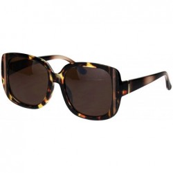 Oversized Womens Vintage Fashion Sunglasses Square Frame Stripe Design UV 400 - Tortoise (Dark Brown) - C018RGMCT08 $20.75