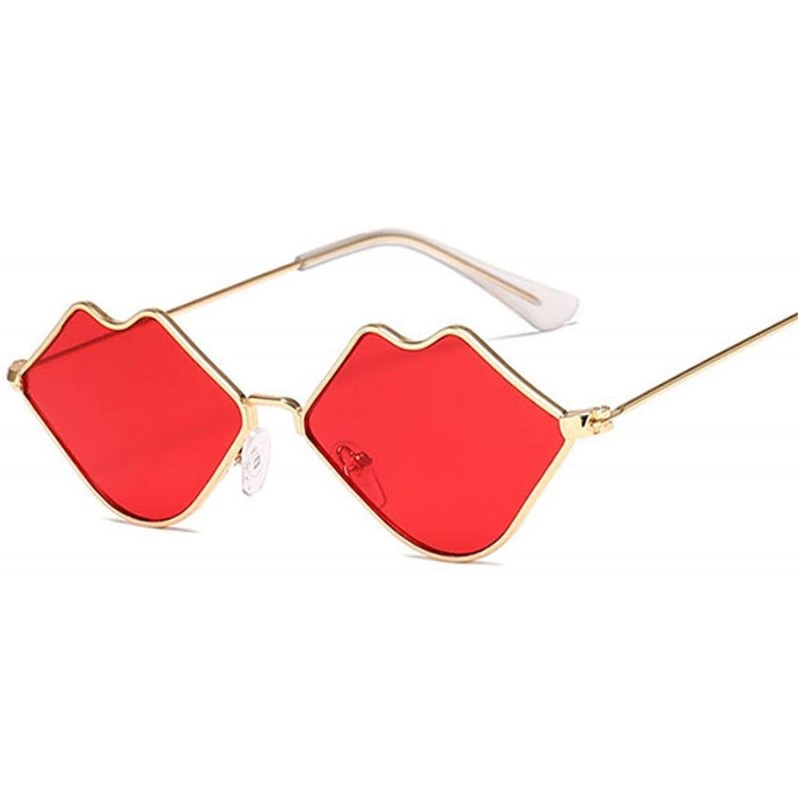 Sport Small Fe Sunglasses Women Retro Lips Mirror Metal Sun Glasses Female Vintage Brand Designer - Goldred - C118W804R5Q $9.21