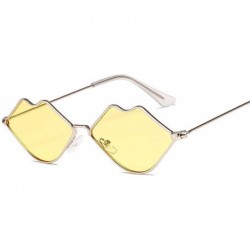 Sport Small Fe Sunglasses Women Retro Lips Mirror Metal Sun Glasses Female Vintage Brand Designer - Goldred - C118W804R5Q $9.21