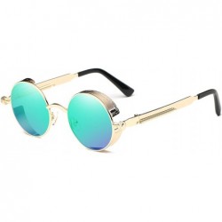 Oval Vintage Steampunk Retro Metal Round Circle Frame Sunglasses - C16 green Mirror Lens/Gold Frame - CM1847ZLCAW $25.46