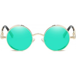 Oval Vintage Steampunk Retro Metal Round Circle Frame Sunglasses - C16 green Mirror Lens/Gold Frame - CM1847ZLCAW $10.46