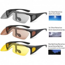 Goggle Polarized Flip up Sunglasses Fit Over Regular Glasses for Men Women - Black - Yellow Night Driving - CW18X84HD20 $13.77