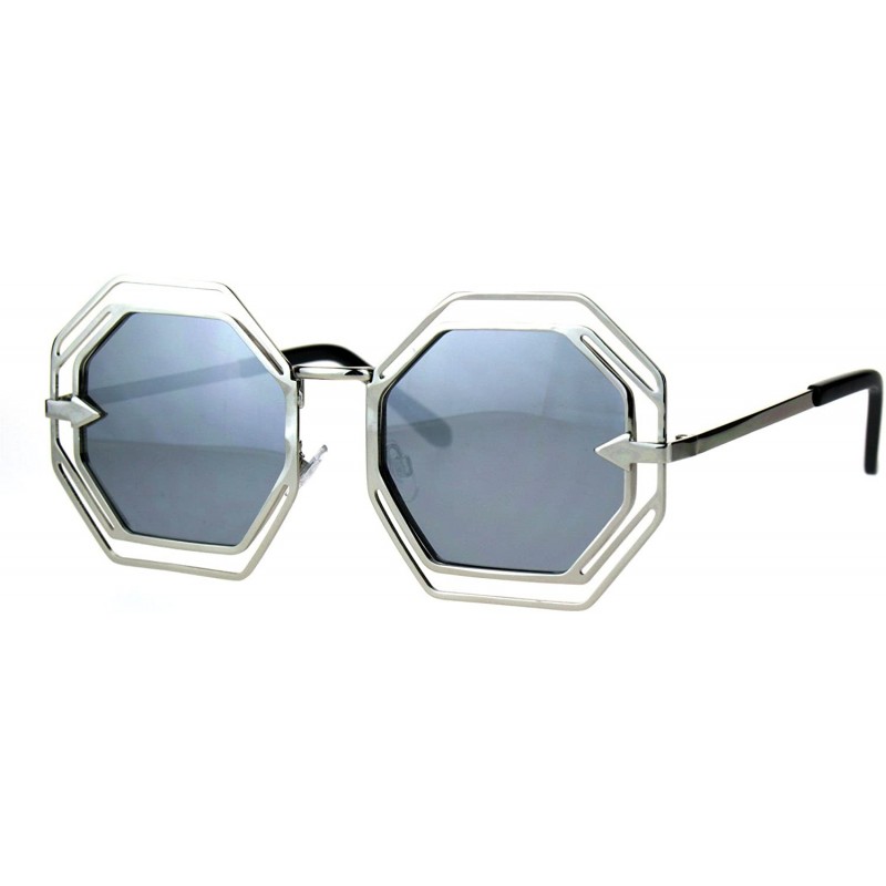 Oversized Octagon Shaped Sunglasses Womens Fashion Double Metal Frame Mirror Lens - Silver (Silver Mirror) - CV187HXCS0Q $11.56