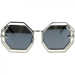 Oversized Octagon Shaped Sunglasses Womens Fashion Double Metal Frame Mirror Lens - Silver (Silver Mirror) - CV187HXCS0Q $11.56