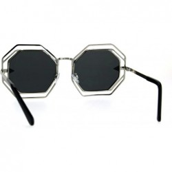 Oversized Octagon Shaped Sunglasses Womens Fashion Double Metal Frame Mirror Lens - Silver (Silver Mirror) - CV187HXCS0Q $11.56