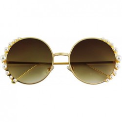 Oversized Fashion Round Pearl Decor Metal Frame Women's Sunglasses UV Protection - Browm - CP18TMER94W $11.36