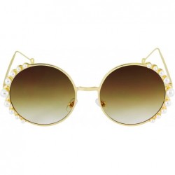 Oversized Fashion Round Pearl Decor Metal Frame Women's Sunglasses UV Protection - Browm - CP18TMER94W $11.36