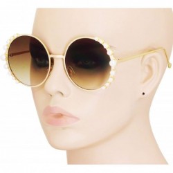 Oversized Fashion Round Pearl Decor Metal Frame Women's Sunglasses UV Protection - Browm - CP18TMER94W $11.36