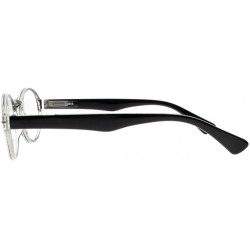 Oval Stylish Oval Round Frame Silver Rivets Reading Glasses Comfort Fit Men and Women - Black - CK187N530CU $8.06