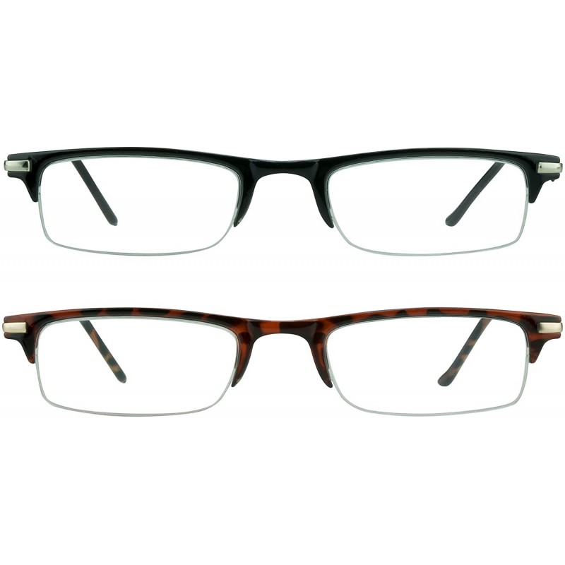 Rimless Reading Glasses Thin Semi Rimless rectangular Frame 2 Pairs Multi Pack Men Women - Black & Tortoise - CR1885YWKA7 $14.63