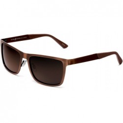 Rectangular Polarized Classic Sunglasses Razor Thin Brushed Metal Stainless Steel - Brown - CO189AM5M55 $61.98