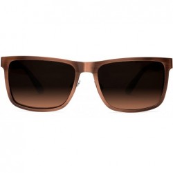 Rectangular Polarized Classic Sunglasses Razor Thin Brushed Metal Stainless Steel - Brown - CO189AM5M55 $25.28
