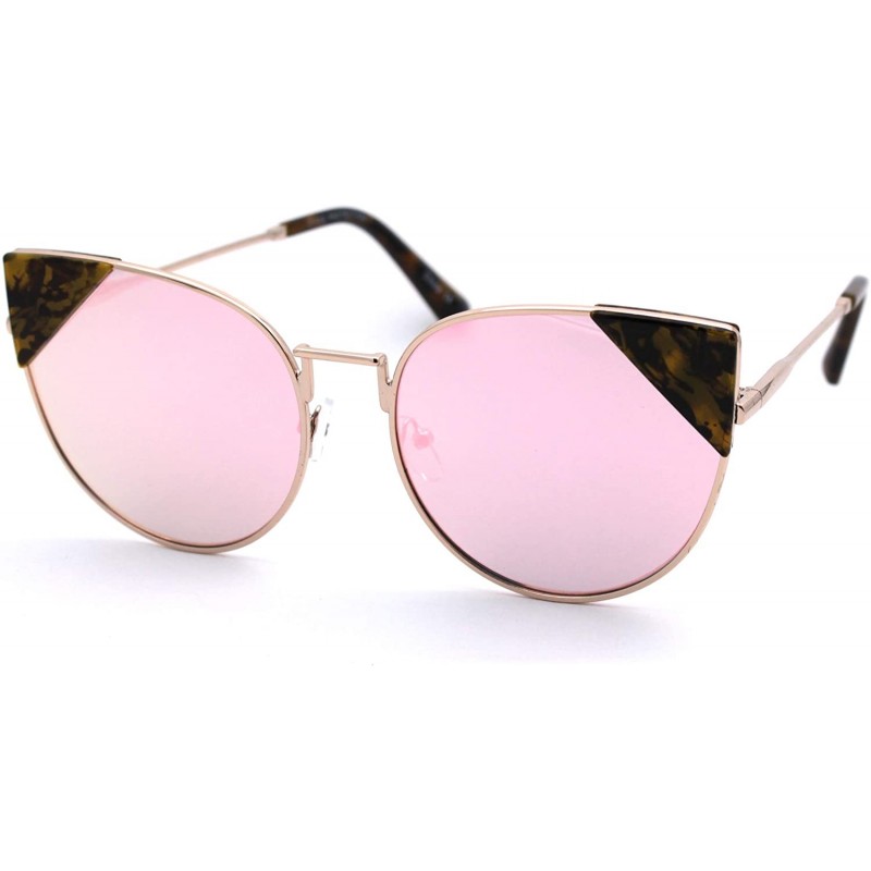 Oversized Womens Metal Rim Reflective Lens Cat Eye Tip Round Retro Sunglasses - Gold Tortoise Pink Mirror - CR18UX7GI7M $12.11