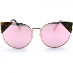 Oversized Womens Metal Rim Reflective Lens Cat Eye Tip Round Retro Sunglasses - Gold Tortoise Pink Mirror - CR18UX7GI7M $12.11