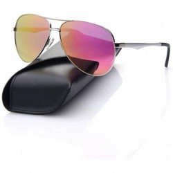 Square Premium Military Style Classic Aviator Sunglasses- Polarized- 100% UV protection Mirrored Nylon lens - Pink - CP18U909...