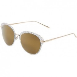 Cat Eye Metal Decorative Frame Flat Rim Round Cat Eye Sunglasses - Brown White - CV1903UW7U8 $25.77