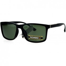 Rectangular Polarized Lens Mens Sunglasses Classic Fashion Rectangular Frame - Shiny Black (Green) - C11859N6G9H $23.49