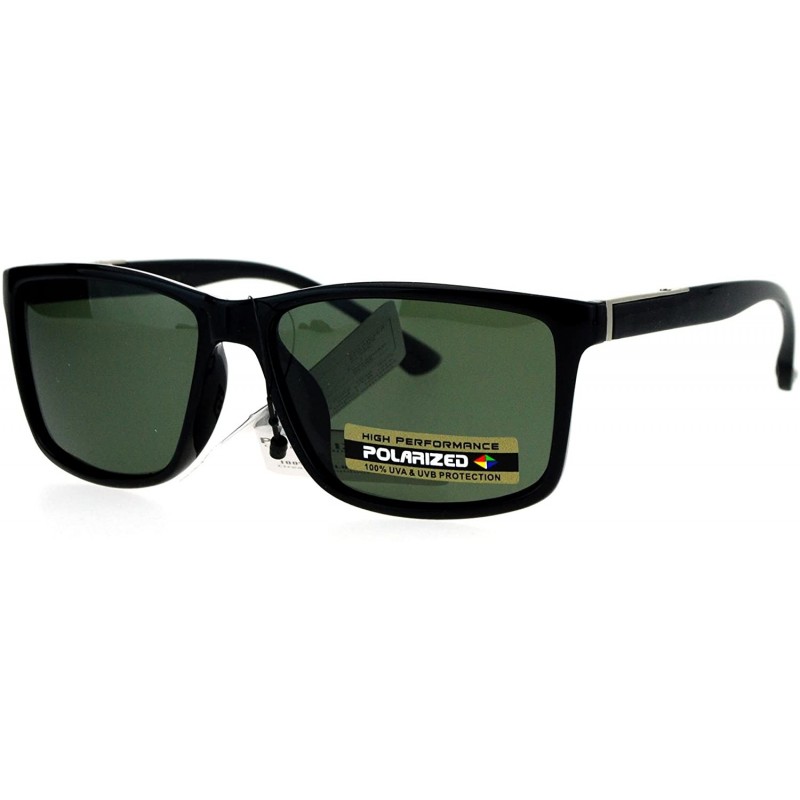 Rectangular Polarized Lens Mens Sunglasses Classic Fashion Rectangular Frame - Shiny Black (Green) - C11859N6G9H $13.12