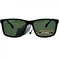 Rectangular Polarized Lens Mens Sunglasses Classic Fashion Rectangular Frame - Shiny Black (Green) - C11859N6G9H $13.12