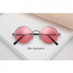 Round Photochromic Sunglasses Men Vintage Small Round discoloration Polarized Sun glasses Women's Fashion New - Pink - CG18Z0...