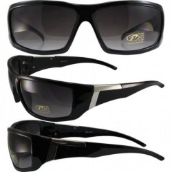 Rectangular Legend Sunglasses Gloss Black Frame Chrome Accent Smoke Lens - CM11UZNBSJB $15.84