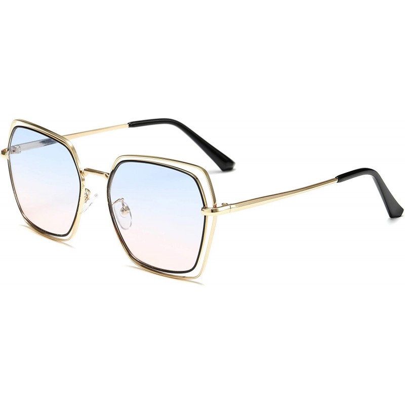 Aviator Retro Aviator Sunglasses For Men Women Vintage Square Sunglasses - Gold-blue-pink - CC18XSCO4K8 $13.27