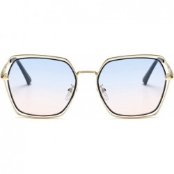 Aviator Retro Aviator Sunglasses For Men Women Vintage Square Sunglasses - Gold-blue-pink - CC18XSCO4K8 $13.27