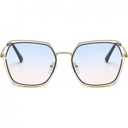 Aviator Retro Aviator Sunglasses For Men Women Vintage Square Sunglasses - Gold-blue-pink - CC18XSCO4K8 $13.27
