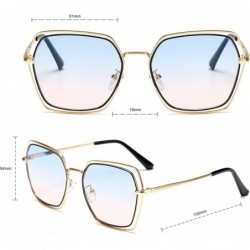 Aviator Retro Aviator Sunglasses For Men Women Vintage Square Sunglasses - Gold-blue-pink - CC18XSCO4K8 $13.27