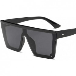 Square Oversize Square Frame Flat Top Top Sunglasses Women Men Retro Sun Glasses - Black - C6194OIN5GR $38.92