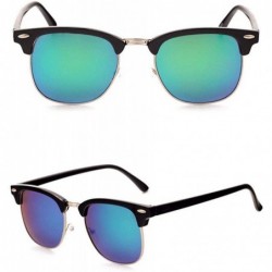 Round Genuine Semi Metal Quality Horn Rimmed Sunglasses Men Women Stylish UV400 - Black/Green - CD18EUDZEI2 $18.34