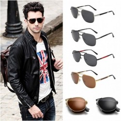 Aviator Fashion Polarized Sunglasses Protection - Black - CW197527Z5I $12.06