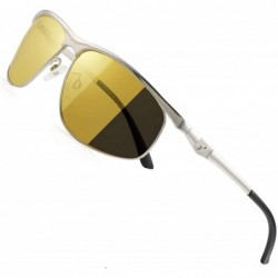 Square Night Vision Glasses for Driving Anti-glare Polarized Men Yellow HD Sunglasses - Silver - CQ18Y04EEU3 $35.28