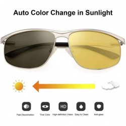 Square Night Vision Glasses for Driving Anti-glare Polarized Men Yellow HD Sunglasses - Silver - CQ18Y04EEU3 $22.45