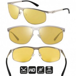 Square Night Vision Glasses for Driving Anti-glare Polarized Men Yellow HD Sunglasses - Silver - CQ18Y04EEU3 $22.45