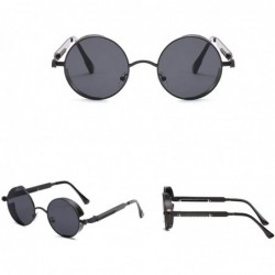 Shield Steampunk Side Shield Metal Round Sunglasses - Black - CB18RM6QIYX $33.03