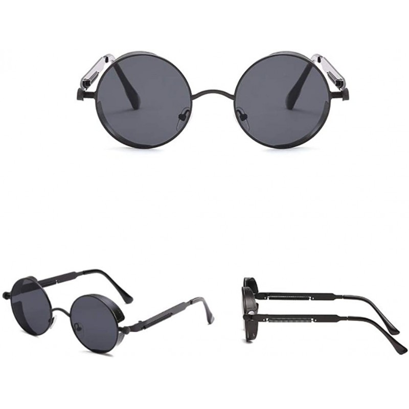 Shield Steampunk Side Shield Metal Round Sunglasses - Black - CB18RM6QIYX $17.59