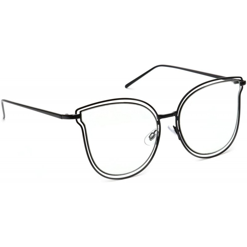 Cat Eye Oversized Women's Cat Eye Eyeglasses Metal Double Frame Clear Lens Slim Arms - Black - CL18EQ8TLAW $12.67