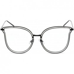 Cat Eye Oversized Women's Cat Eye Eyeglasses Metal Double Frame Clear Lens Slim Arms - Black - CL18EQ8TLAW $12.67