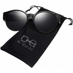 Round Polarized Fit Over Glasses Sunglasses with Oversized Cat Eye Frame for Men and Women - Black - C8199GL6ULO $18.42